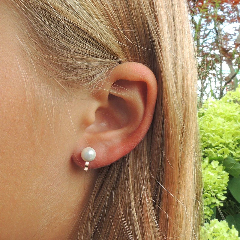 ADAIER Clip On Stud Earrings with 8mm Simulated Freshwater Shell Pearl,Non-Pierced Ears Jewelry for Women(SE-08) (Gold) - Image 5